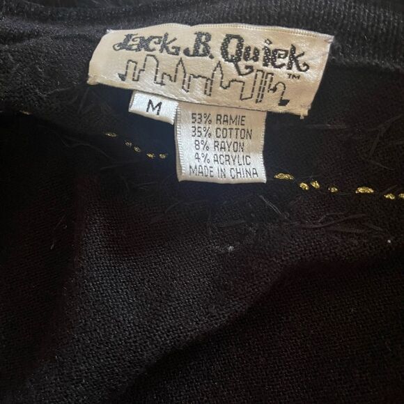 Jack B Quick vintage embellished button down black cardigan w/  faux fur collar - Picture 9 of 12